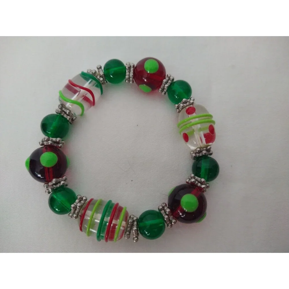 ART to Wear GLASS BEAD CHRISTMAS holiday jewelry STRETCH BRACELET Lampwork